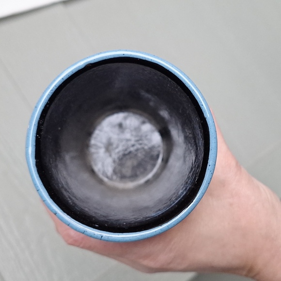 Vintage MCM Italian Striped Gold Crackle & Blue Pottery Vase 7" Signed - Picture 3 of 4